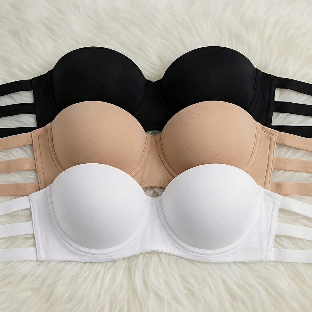 Kit 3 Sutiã Tomara Que Caia Com Bojo Reforçado Fecho Triplo