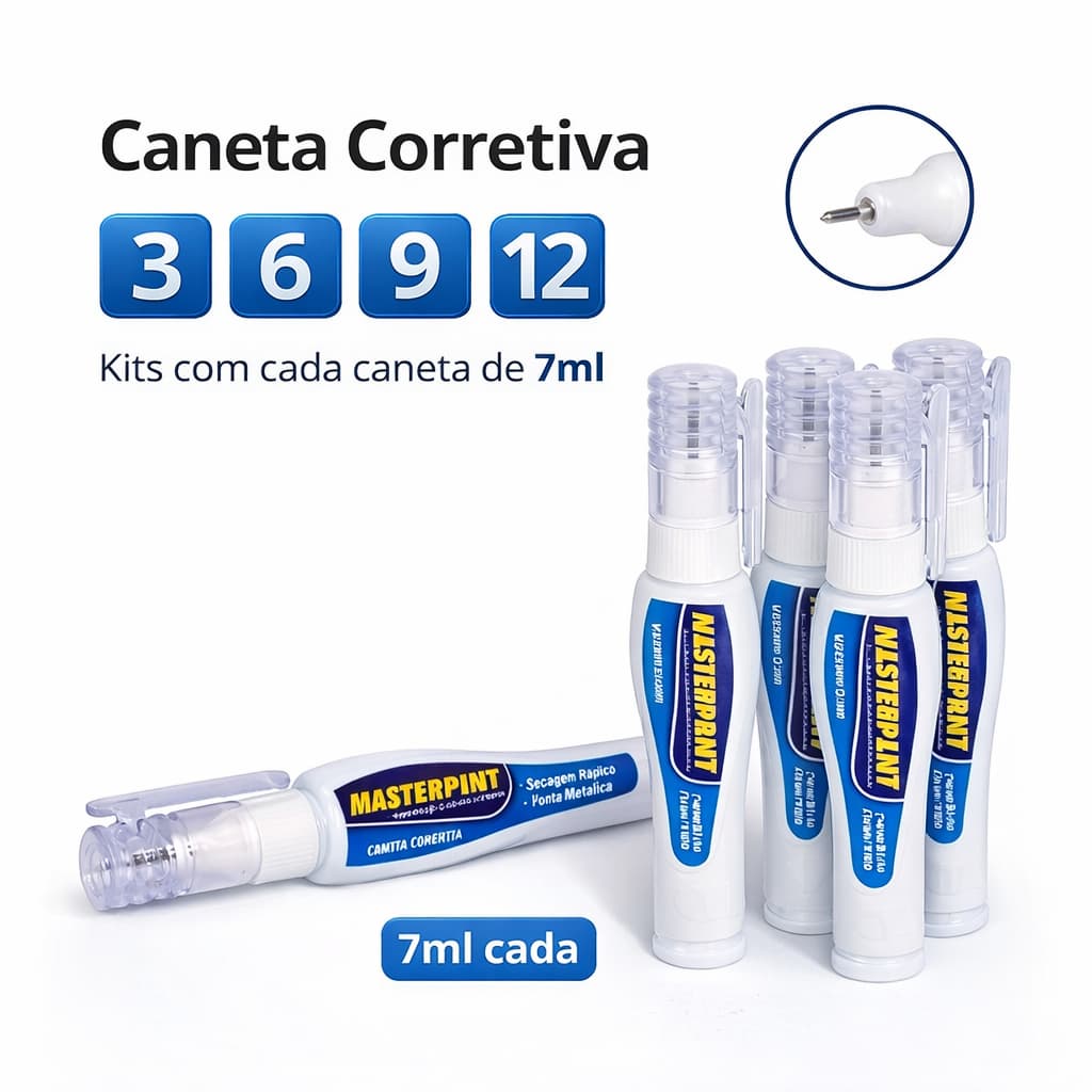 KITS CANETA CORRETIVA 7ml ERROREX ERGONÔMICA PAPELARIA MASTERPRINT
