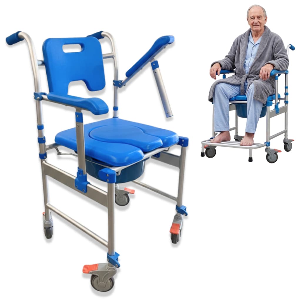 Cadeira de Banho para Idoso Dobrável Higiênica com Rodas 120kg Alumínio Supermedy S50 Macia