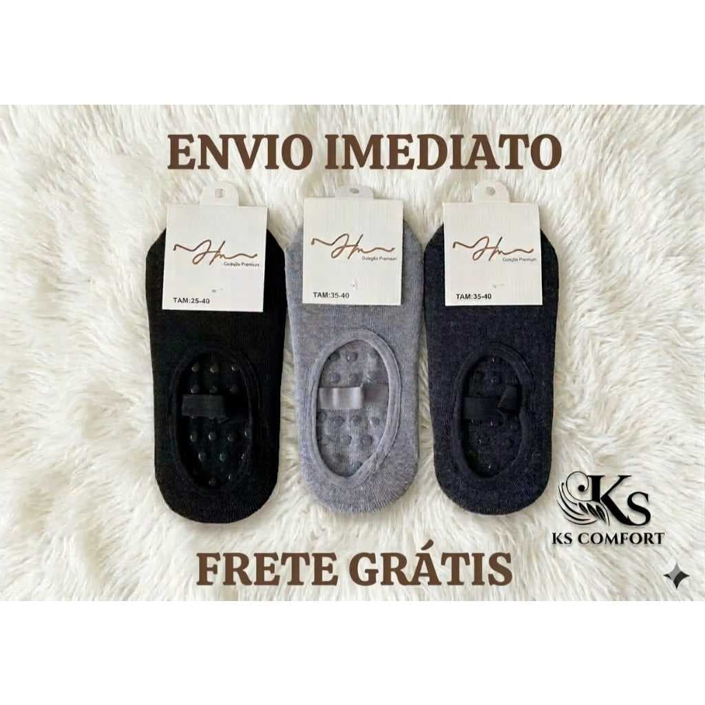 Kit1,2,3Meia Pilates Lisa Antiderrapante Preta unissex 35/41 Conforto e segurança Premium ACADEMIA YOGA e HIDROGINÁSTICA