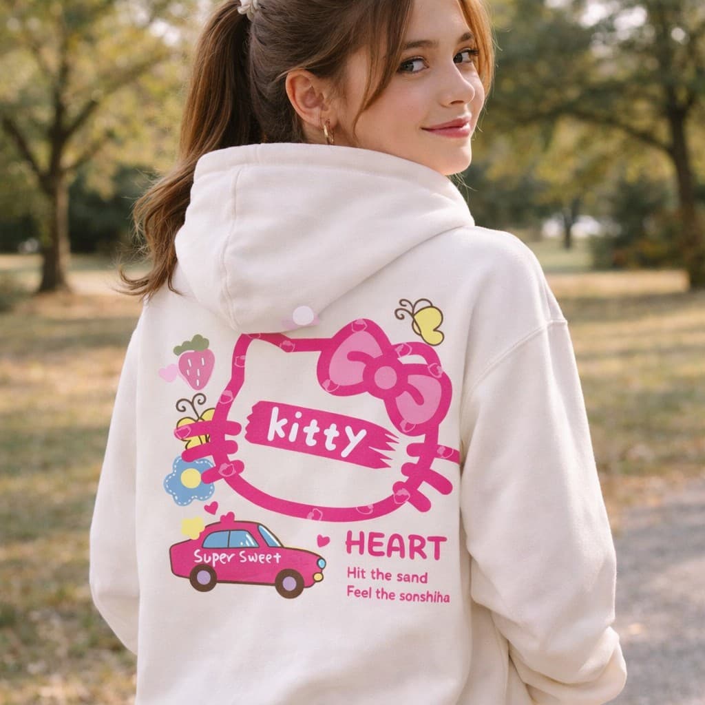 Moletom Canguru Hello Kitty Estampado Blusão Coreano Versátil Casaco Inverno Promoção Envio Rápido