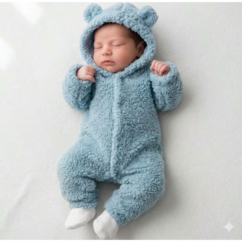 Macacão Bebê Carapinha peluciado com Capuz e Orelhinhas | Tamanhos RN ao GG