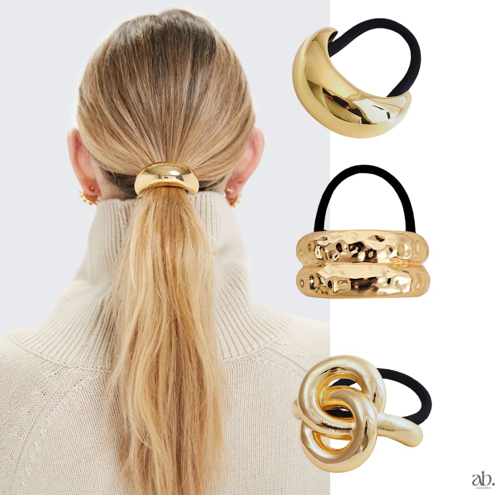 Acessórios de Cabelo Dourado Xuxa Elástico Elegante Luxo Feminino Amarrador Prendedor Metálico