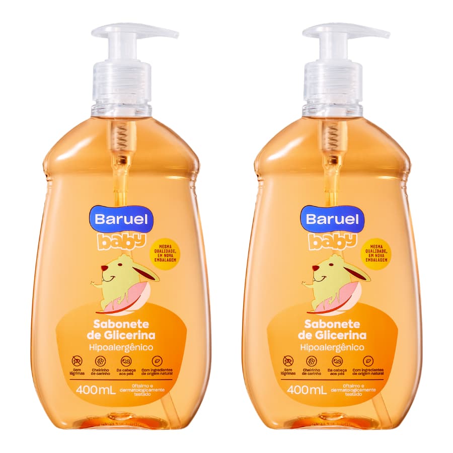 kit C/2 Sabonete Infantil Líquido Glicerina 400ml Baruel Baby