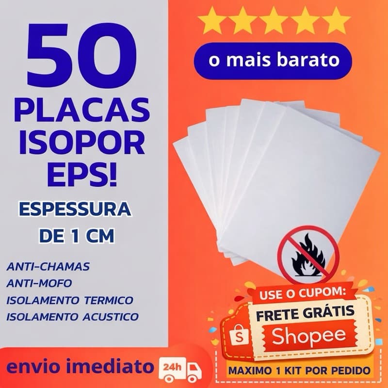 Placas de Isopor EPS 50 Unid. EPS 1cm espessura - Anti-chamas ENVIO IMEDIATO 1000x500x1CM