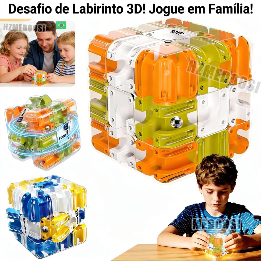 Cubo Mágico 3x3 Labirinto com Esfera - Brinquedo Educativo de Raciocínio Lógico e Anti-Stress para Crianças e Família