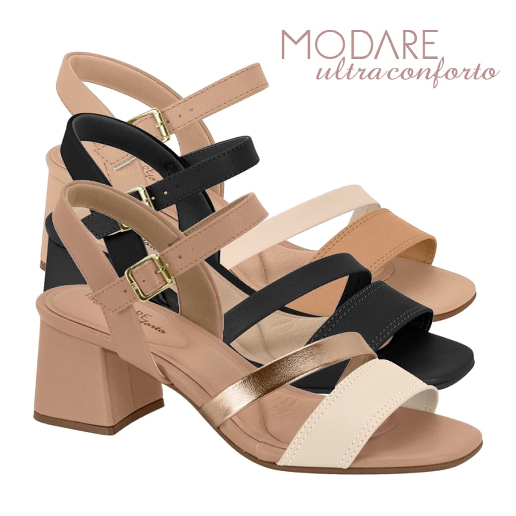 Sandália Feminina Modare Casual Salto Médio Grosso Ortopédica Palmilha Ultraconforto Original