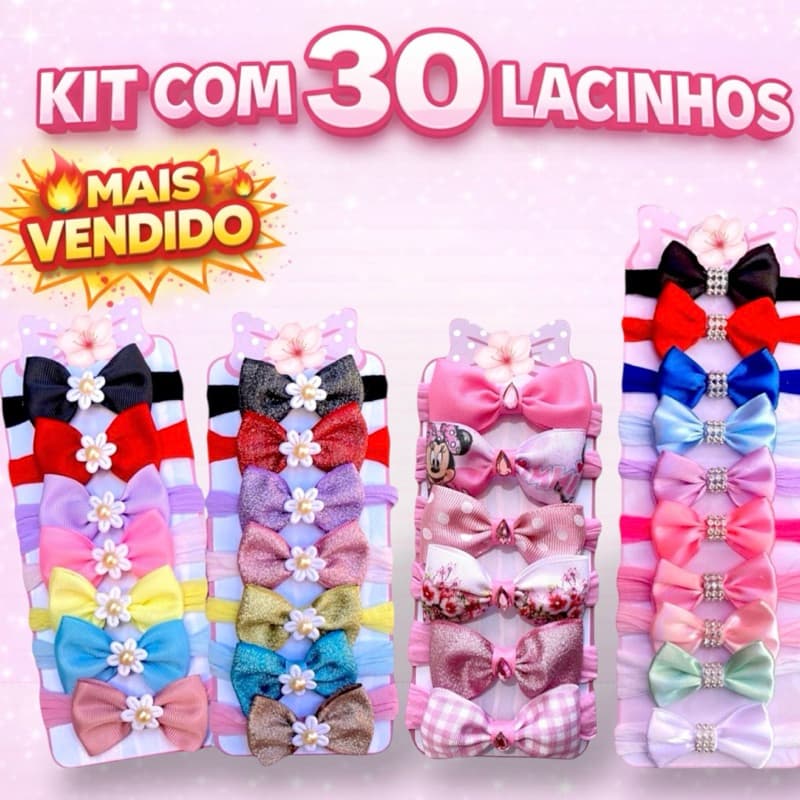 Kit com 30 Laços de Cabelo Infantil | Laços de Bebê | Lacinhos para Meninas | Faixinha de Bebê