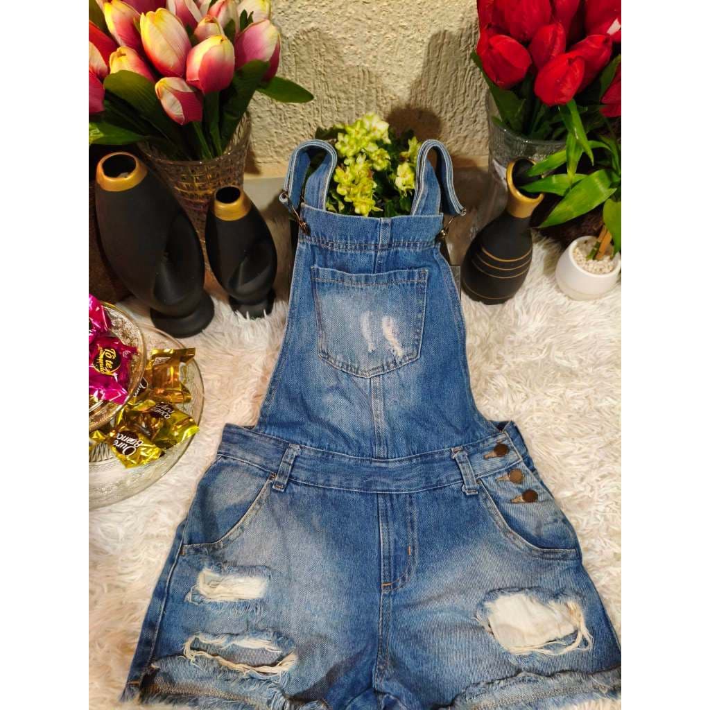 Jardineira Adulto Feminino, Modelo Regata, Destroyed, Cor: Jeans, Tam: 34, Marca: Bauerbauer1977