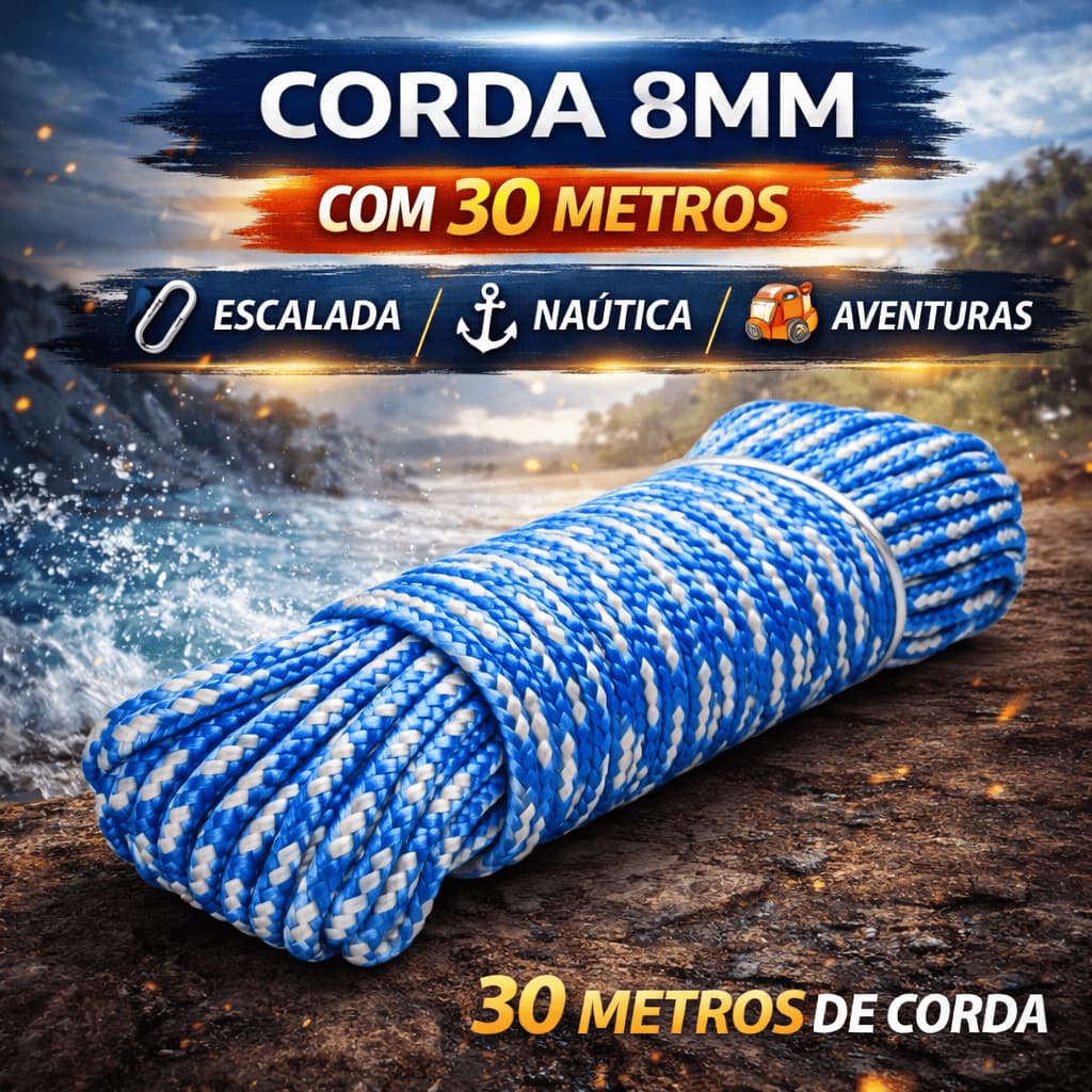 Corda Trançada 8mm 30m Multiuso Amarração Camp Pesca Varal