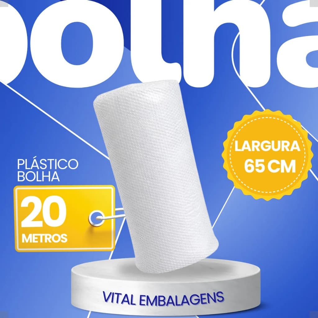 Plástico Bolha 65cm x 20m Para Embalagem Proteção  Mudança  E-commerce
