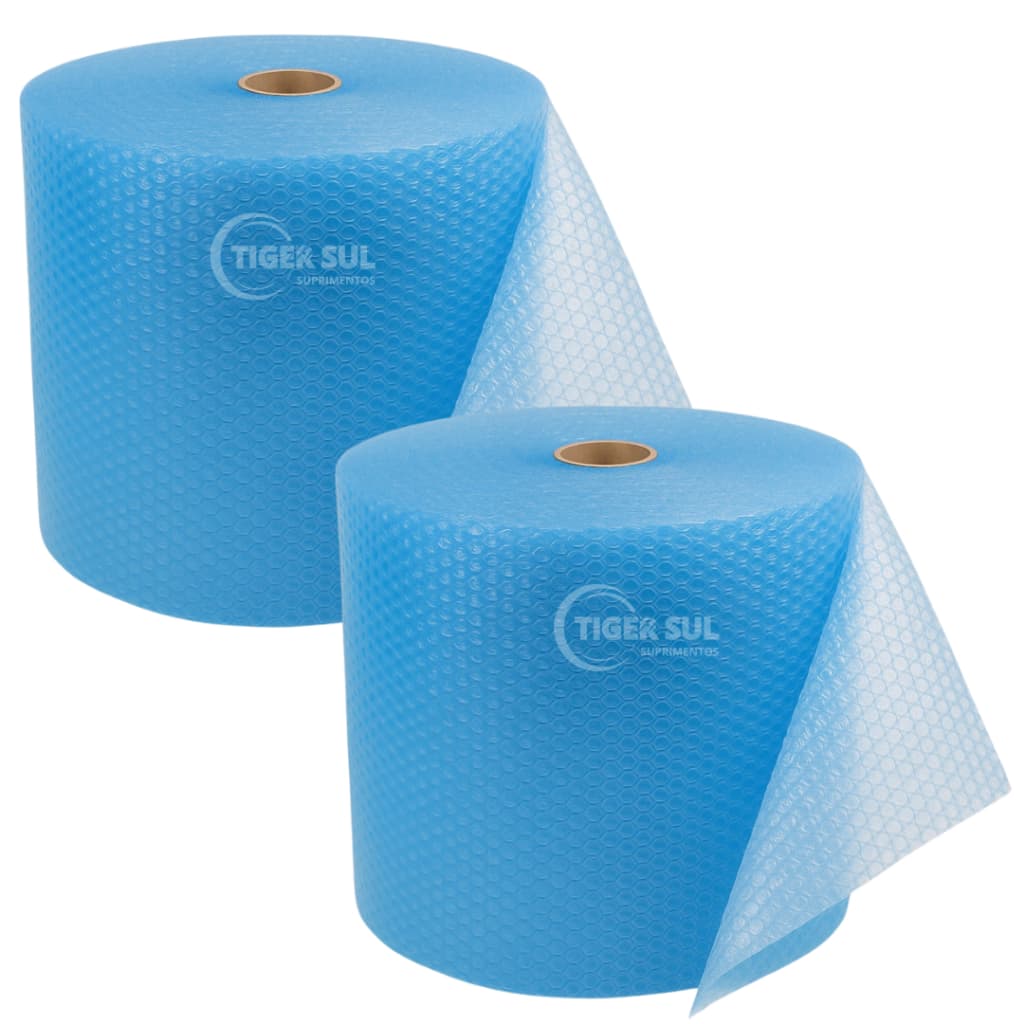 2 Rolos Plástico Bolha Azul 40cm x 100m – Extra Resistente 35 Micras
