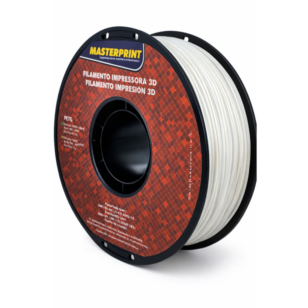 Filamento PETG Branco1,75mm 1kg Masterprint para Impressora 3D Alta Resistência Brilho Profissional