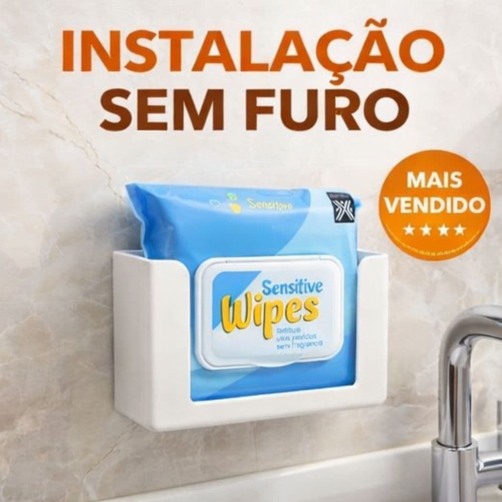 Porta Lenços Umedecidos Parede Sem Furo Suporte 3D Banheiro Organizador Preto e Branco