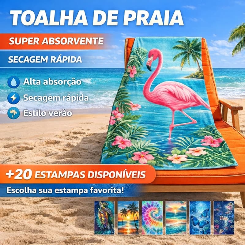 Toalha de Praia Grande Tropical 100*180cm – Secagem Rápida, Macia, Várias modelos