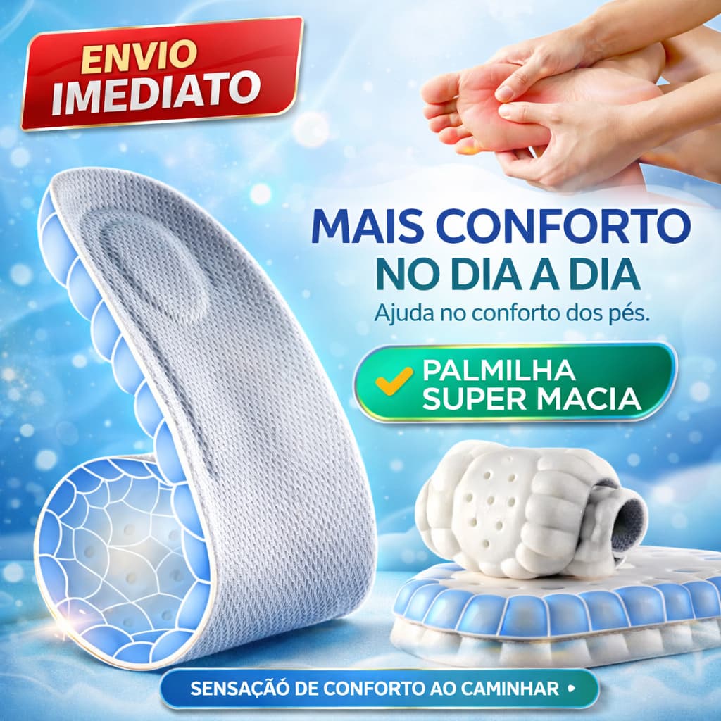 Palmilha de Massagem Nuvem 4d Almofadada Para Sapato com Arco Macio