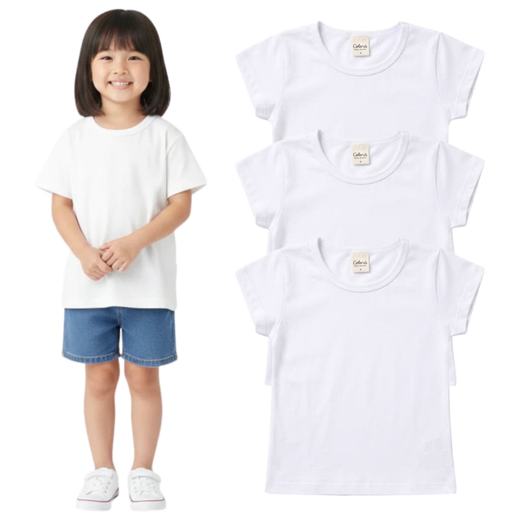 Camiseta Branca Infantil Menina Escolar Manga Curta Básica Lisa Blusa 2 ao 14 -- 100% algodão