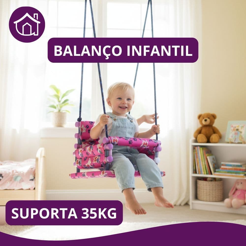 Cadeirinha Balanço Infantil  Madeira Alta Qualidade Resistente Acochoada Reforçada 35kg 1 A 10 ANOS