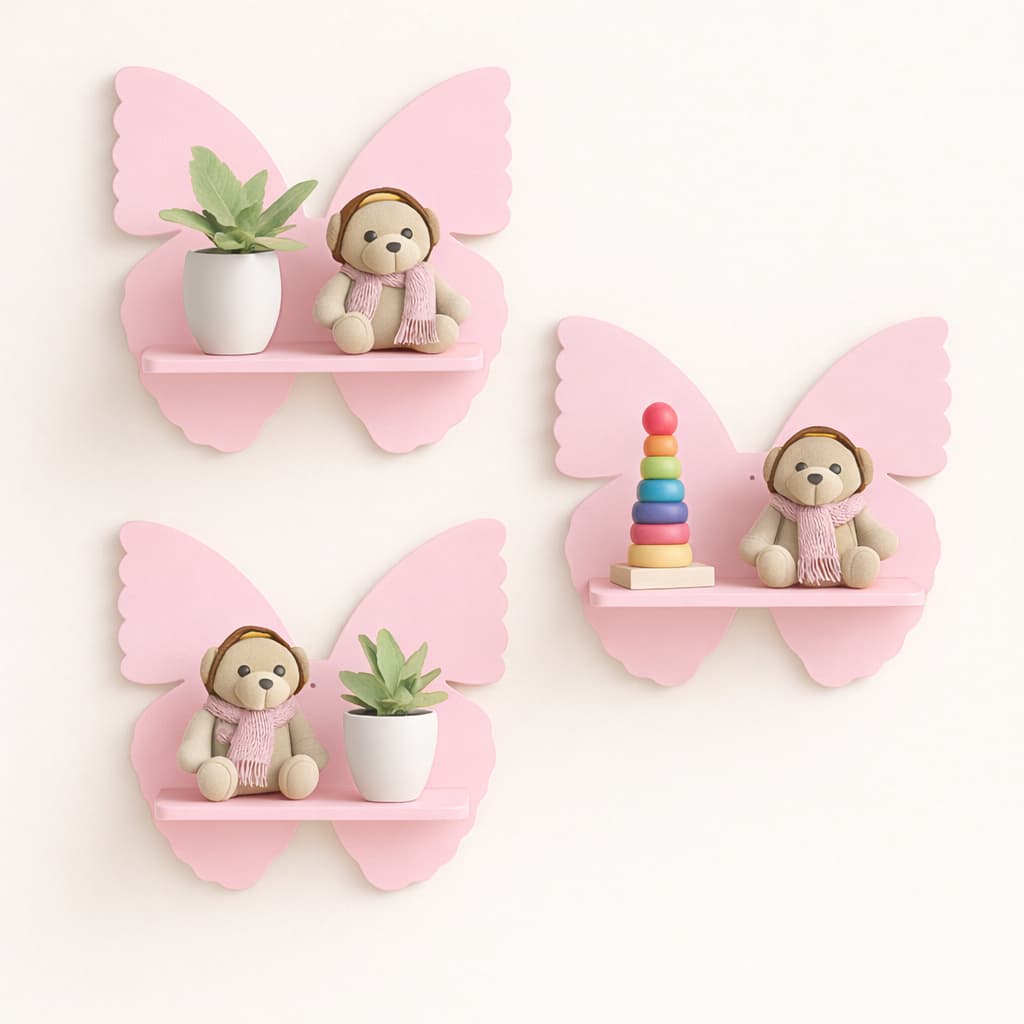 Kit Prateleira Borboleta Nicho Borboleta em MDF 3 peças