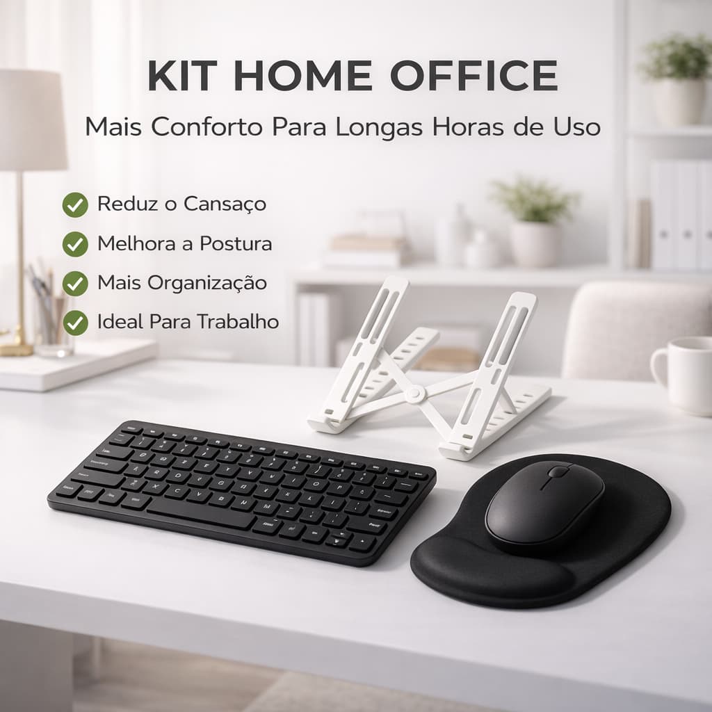 Kit Home Office Suporte Notebook Alumínio + Capa Notebook + Mouse Óptico + Mousepad Ergonômico