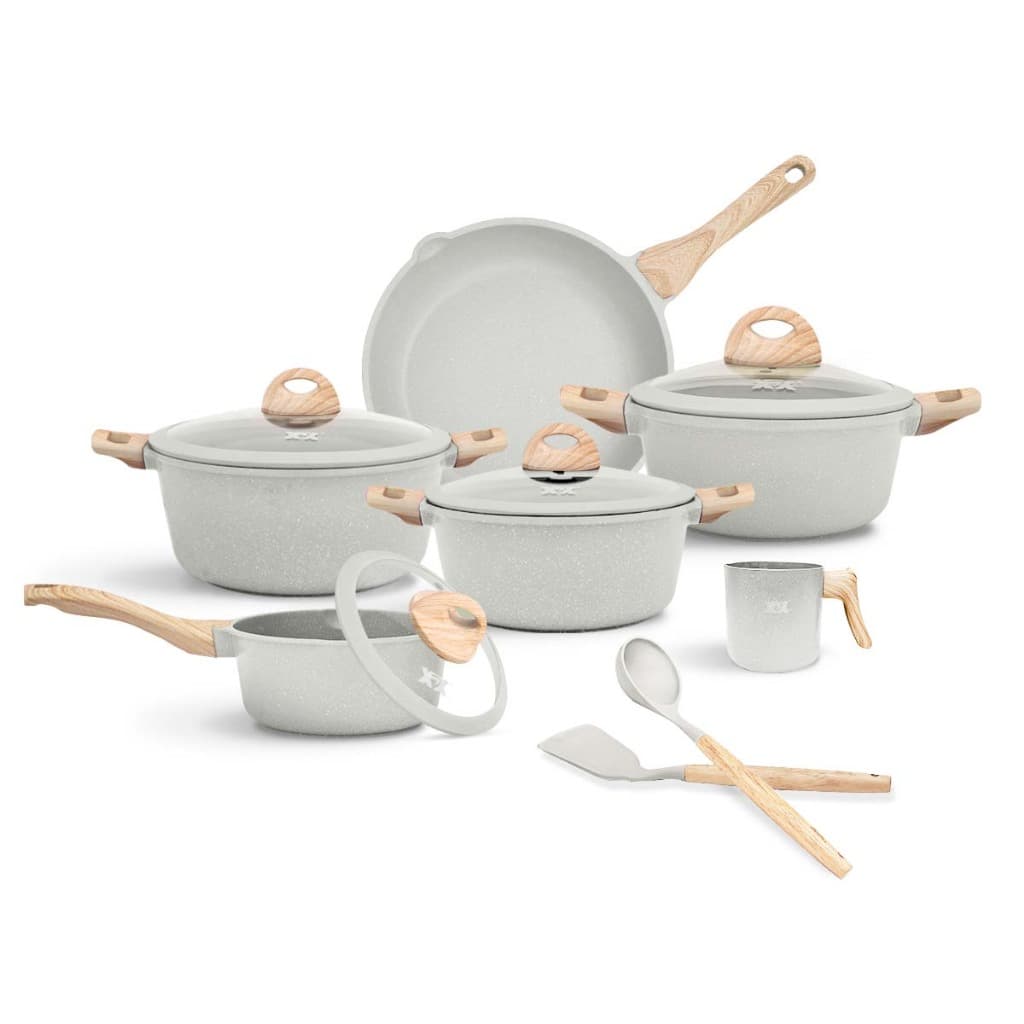 Conjunto Jogo de Panelas 14 Pçs Antiaderente Tampa de Vidro Revestimento de cerâmica