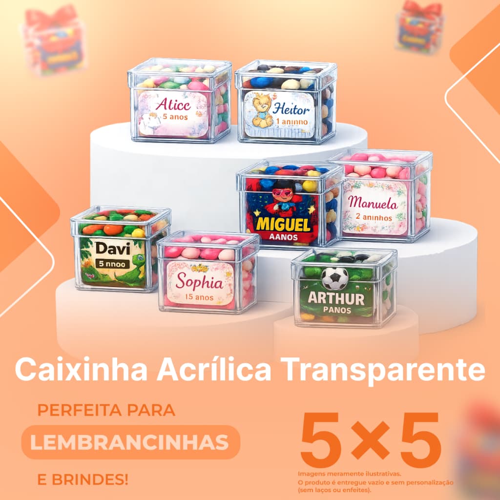 100 Caixinhas acrílica para lembranças 5x5 acrílica - Transparente