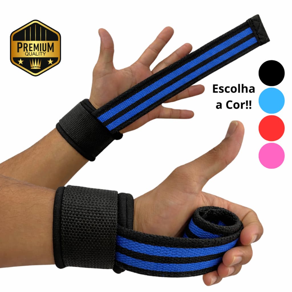 Strap com Munhequeira Tala Musculação Fitness Academia Profissional Exercicios Puxada