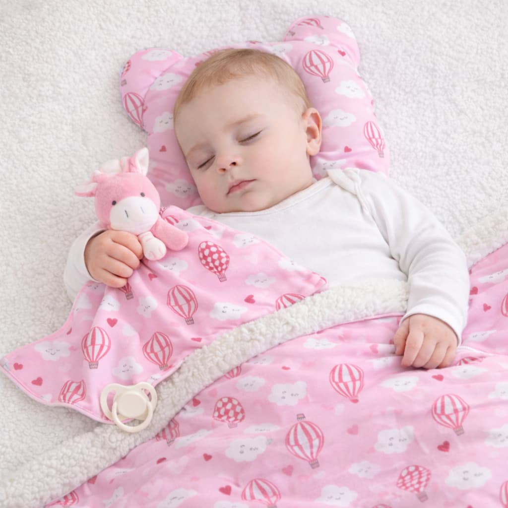 Kit Conforto Bebê Manta Sherpa Quentinha com Travesseiro e Naninha