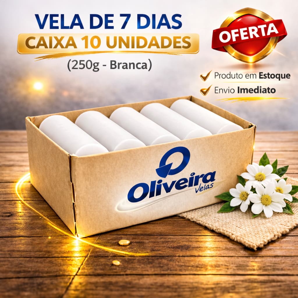 Vela Votiva 7 dias Branca 250gr Parafina Puro Atacado - 10 Unidades