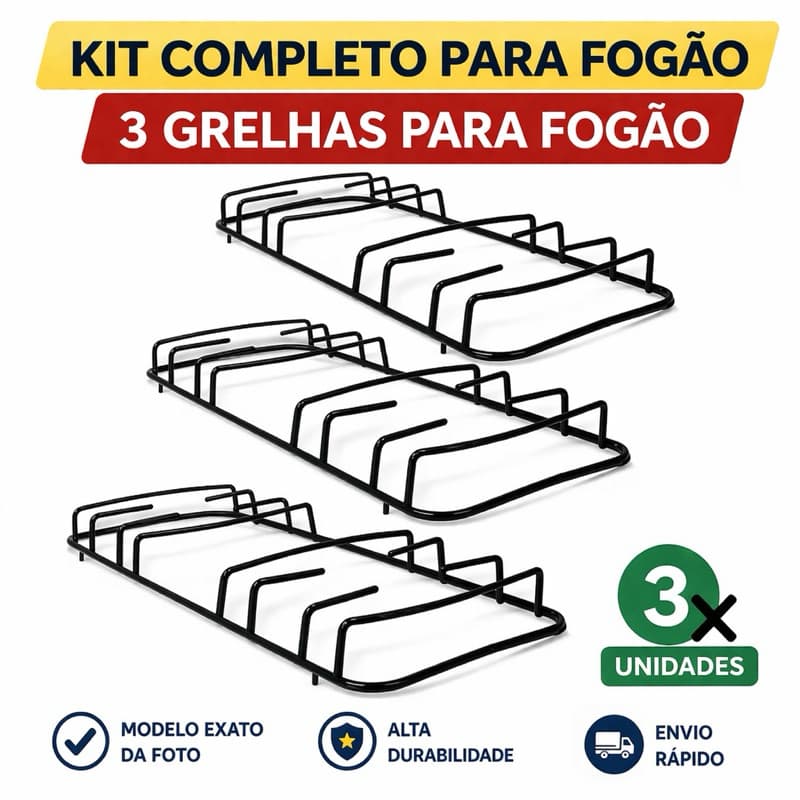 Kit 3 Grelhas Para Fogão 6 Bocas Esmaltec Bali Veneza Hawai Caribe Com pino