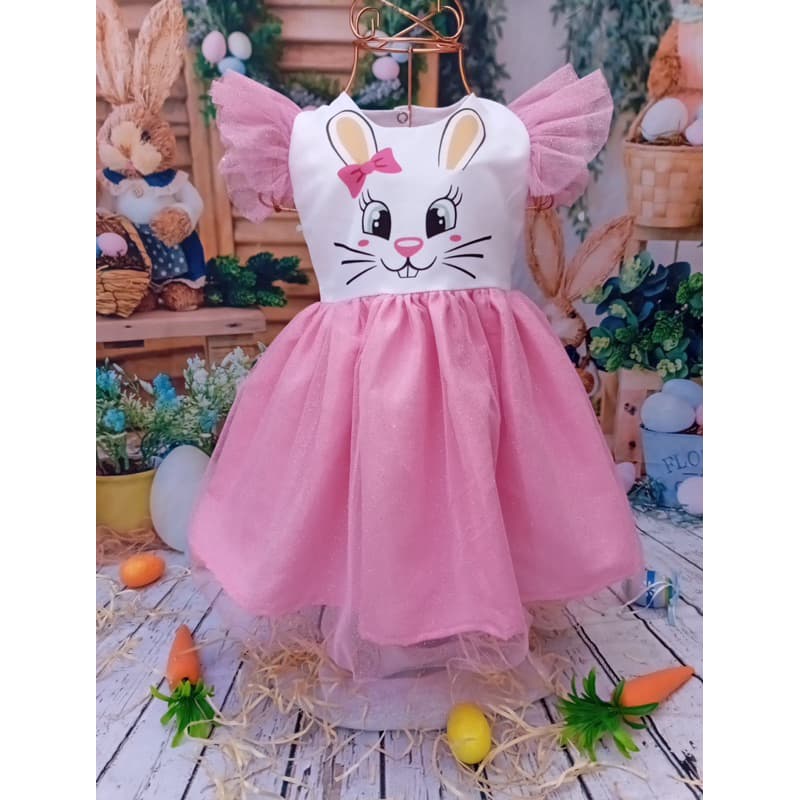 vestido coelho com tule na manga