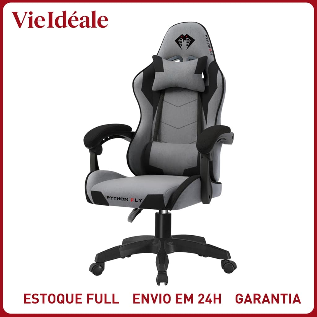 Cadeira Gamer Ergonômica Reclinável Tecido Respirável - Suporte 150kg, Apoio Lombar e Pés, Base Metálica