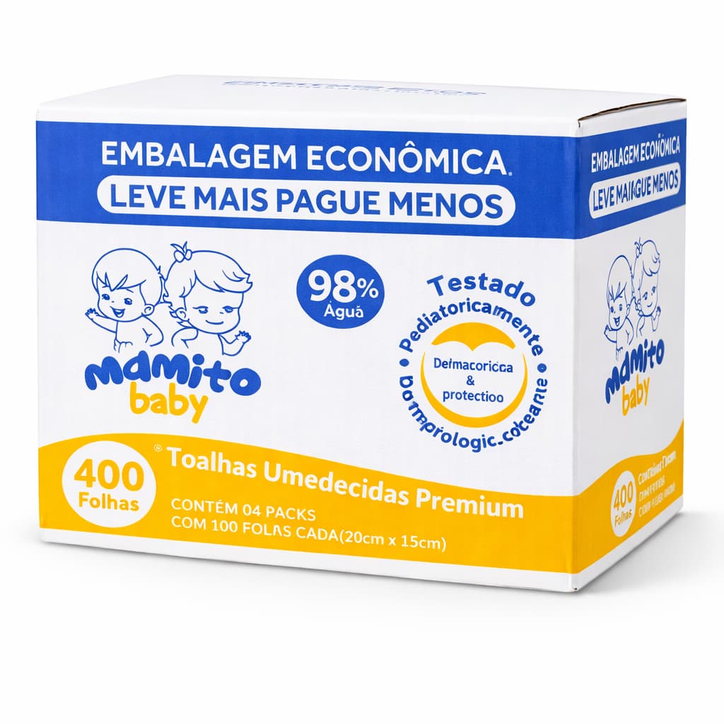 Kit 4 Toalhas Umedecidas Mamito Baby Premium 100 Folhas