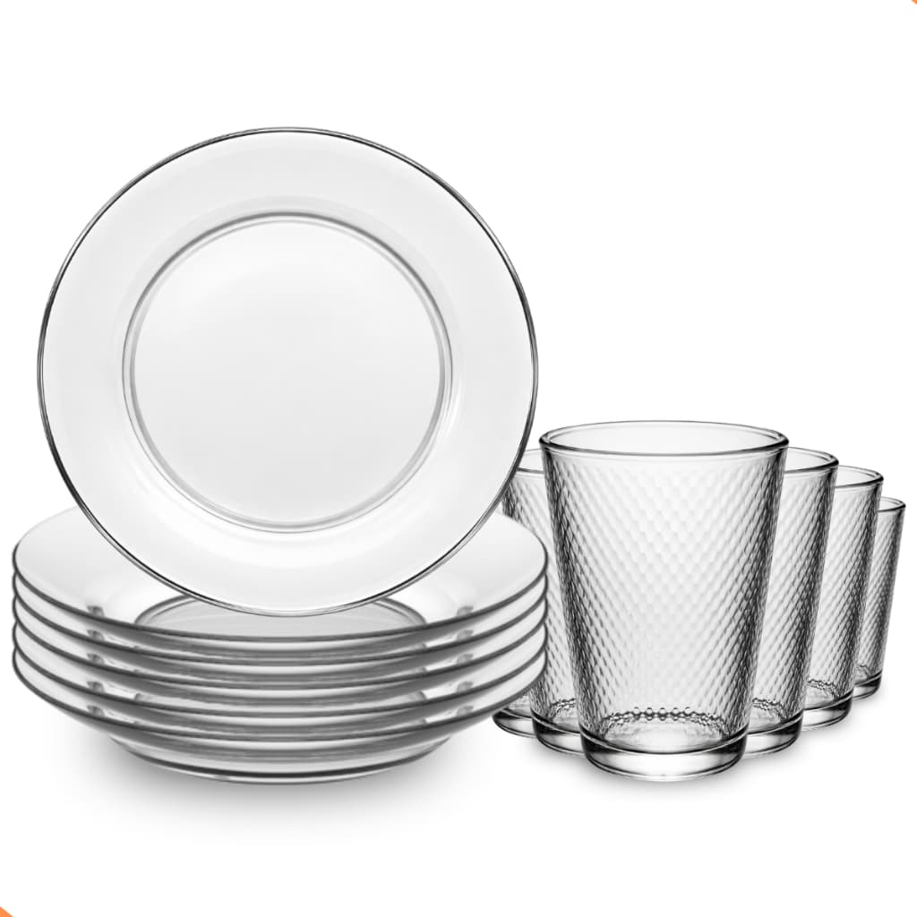 Jogo De Pratos Fundos Aparelho De Jantar Em Vidro 12 Peças