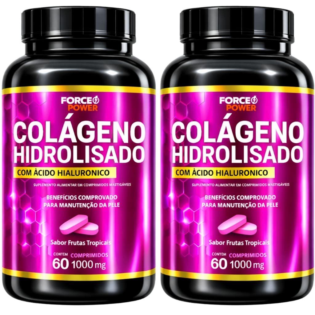 02 Colageno Hidrolisado com Acido Hialuronico para UNHAS PELE E CABELO -  ( KIT PARA 60 DIAS USO )