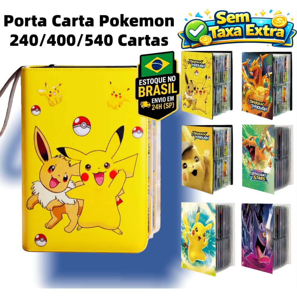 Álbum Pokémon TCG 240/540 Cartas – Pikachu Eevee Charizard – Pasta Premium Pronta Entrega Brasil