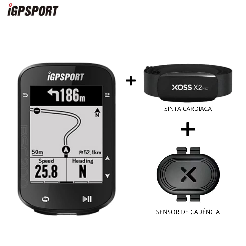 Kit Ciclocomputador iGPSPORT BSC200 GPS + Cinta Cardíaca XOSS X2 + Sensor de Cadência 🇧🇷 Envio do Brasil