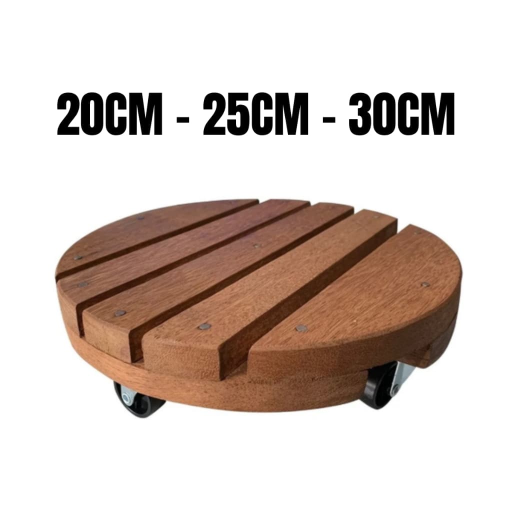 Suporte De Vaso Com Rodas 20cm 25cm 30cm Redondo Madeira Tratada Multiuso - Promoção