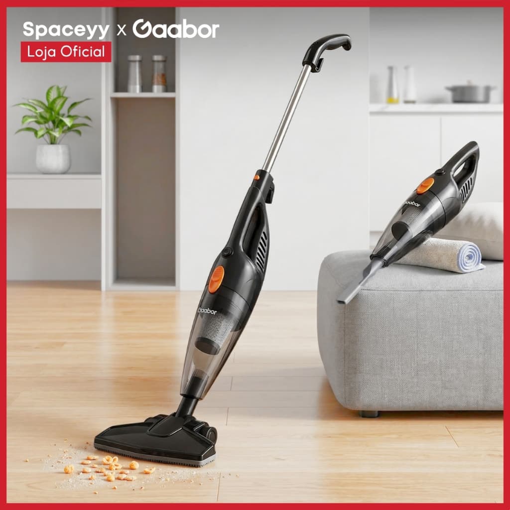 Aspirador de Pó Vertical Gaabor 2 em 1 Doméstico Leve Preto 16.000Pa Sucção Forte