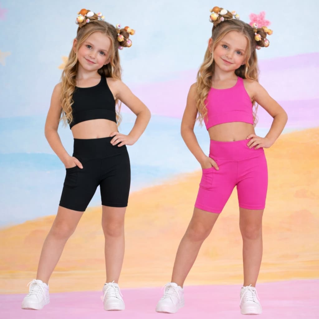 Kit 2 Conjunto treino infantil short academia fitness exercício poliamida esporte corrida Parque