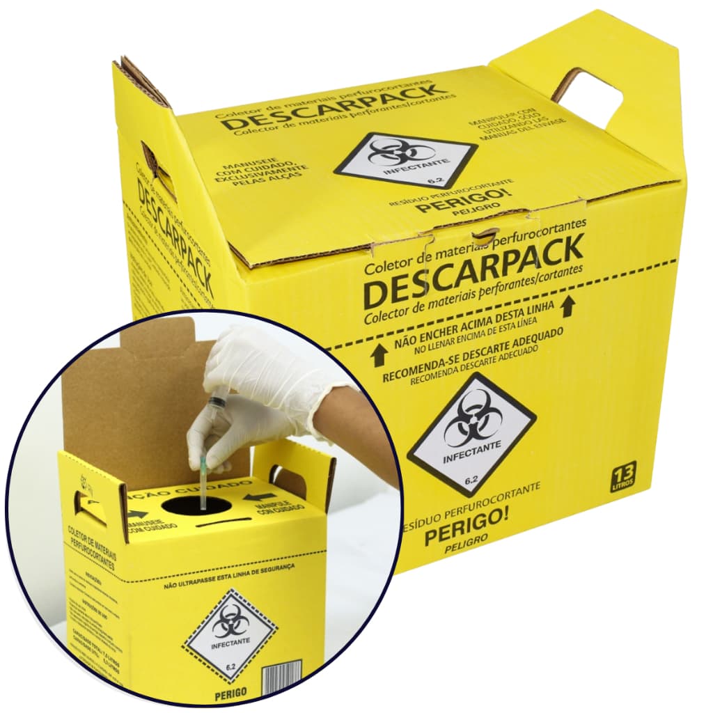 Caixa Coletora 13L Descarpack Material Perfurocortante Descarte Hospitalar