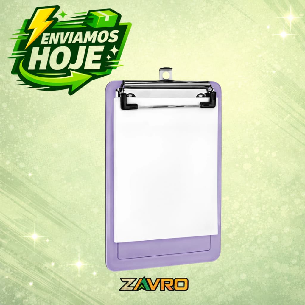 Mini Prancheta Slip Transparente 12x18,5cm com Prendedor Metálico Wire Clip A6 Acrimet 155 Lilás Clear