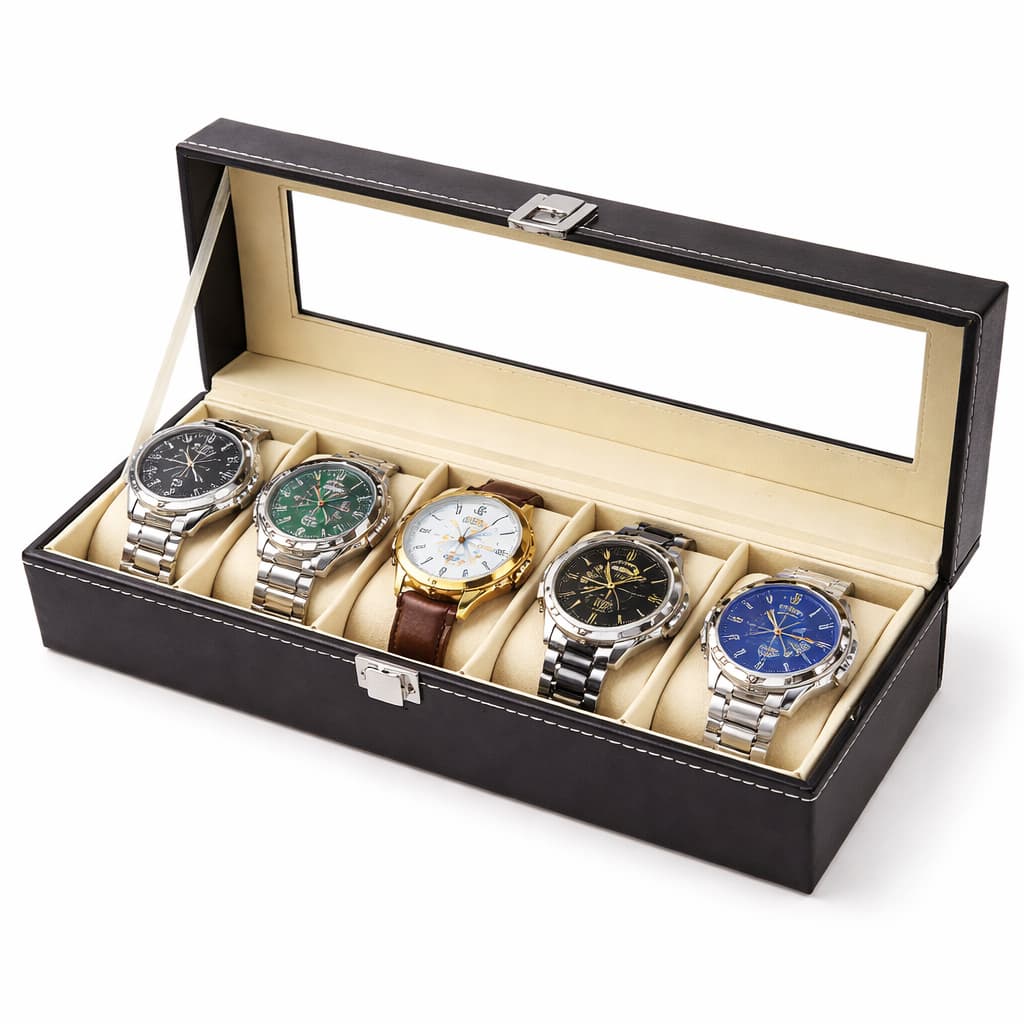 Caixa Expositora para Relógios Visor Transparente Proteção 6 Lugares - Sofisticada PREMIUM