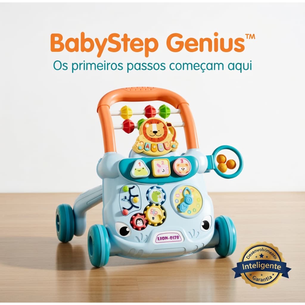 Andador Infantil Musical Educativo BabyStep Genius Interativo com Rodas Ajustáveis Seguro Para Bebês Cores Sortidas