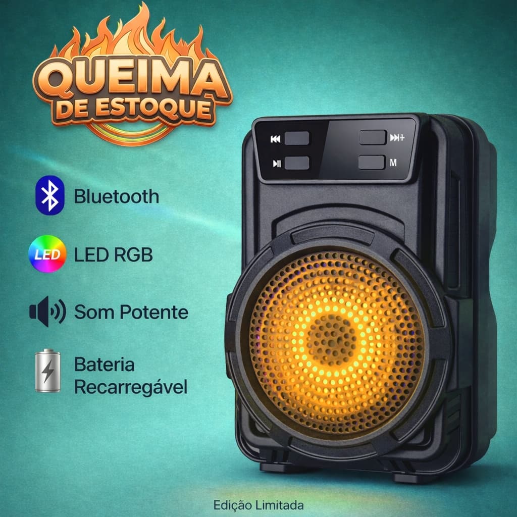 PROMOÇÃO Mini Caixa de Som Bluetooth GTS 3" Portátil com LED Colorido