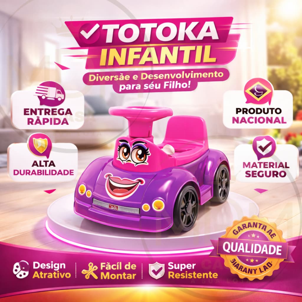 Totoka Roxa Carrinho Andador Infantil  com 4 Blocos de Encaixe, Buzina e Porta-Malas Suporta 40kg