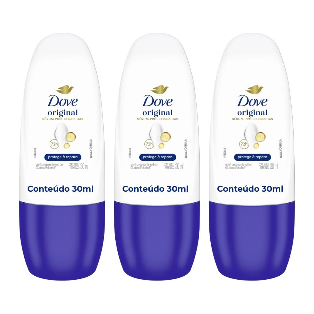 Kit 03un Desodorante Antitranspirante Roll-On Dove Original 72h 30ml