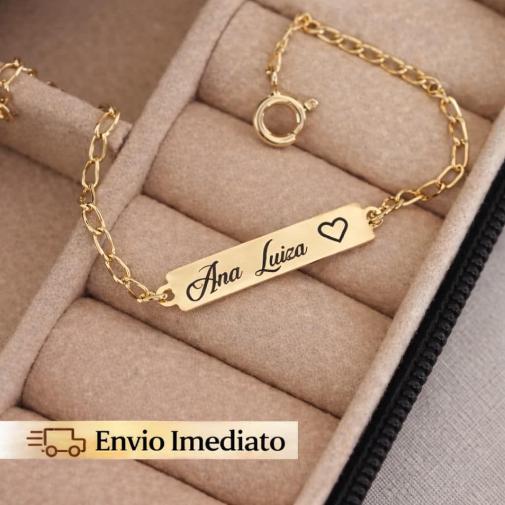 Pulseira Infantil RN Bebê Personalizada Com Gravação Nome Banhada a Ouro 18k