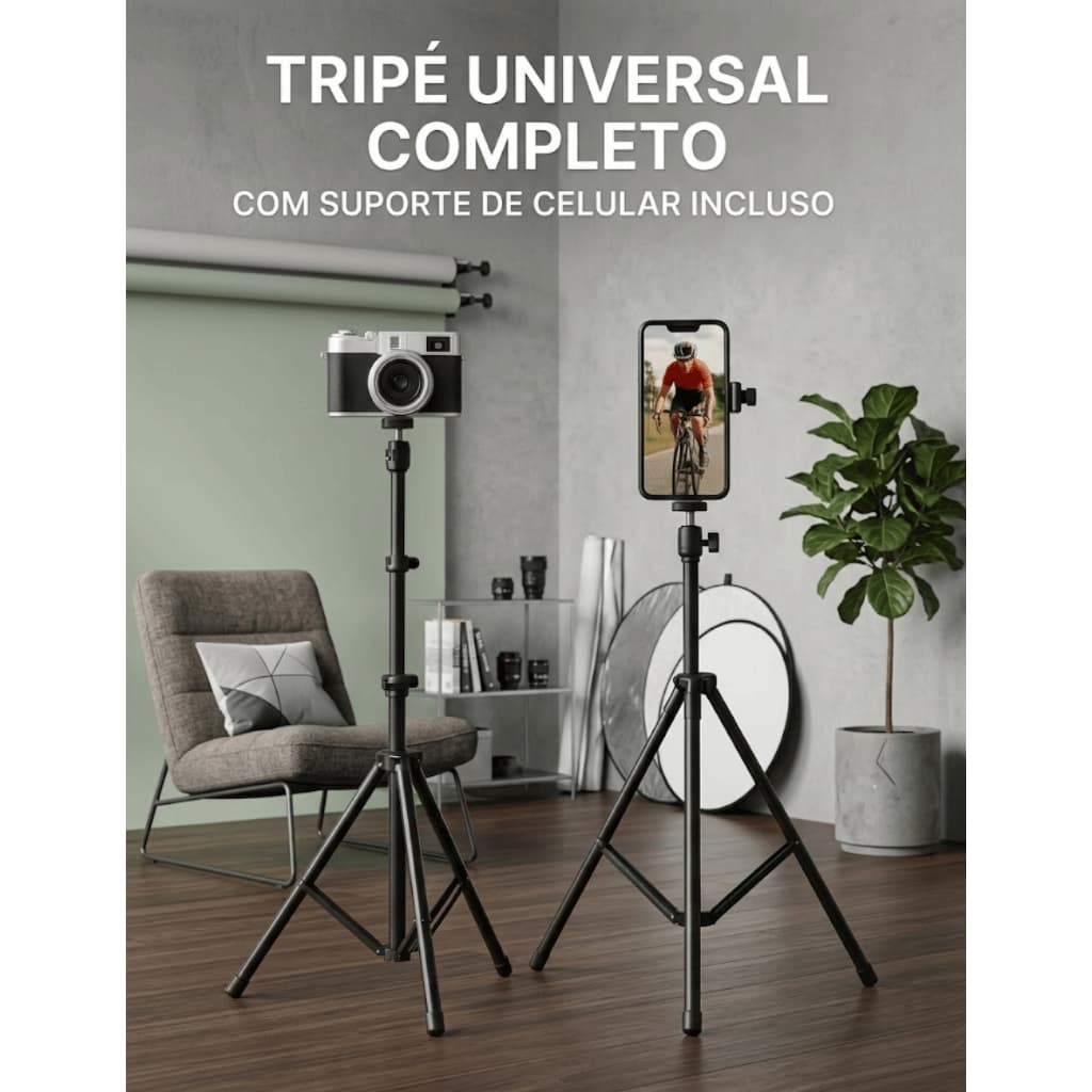 Tripé Profissional 2,10m Universal P/ Celular Câmera e Ring Light Reforçado