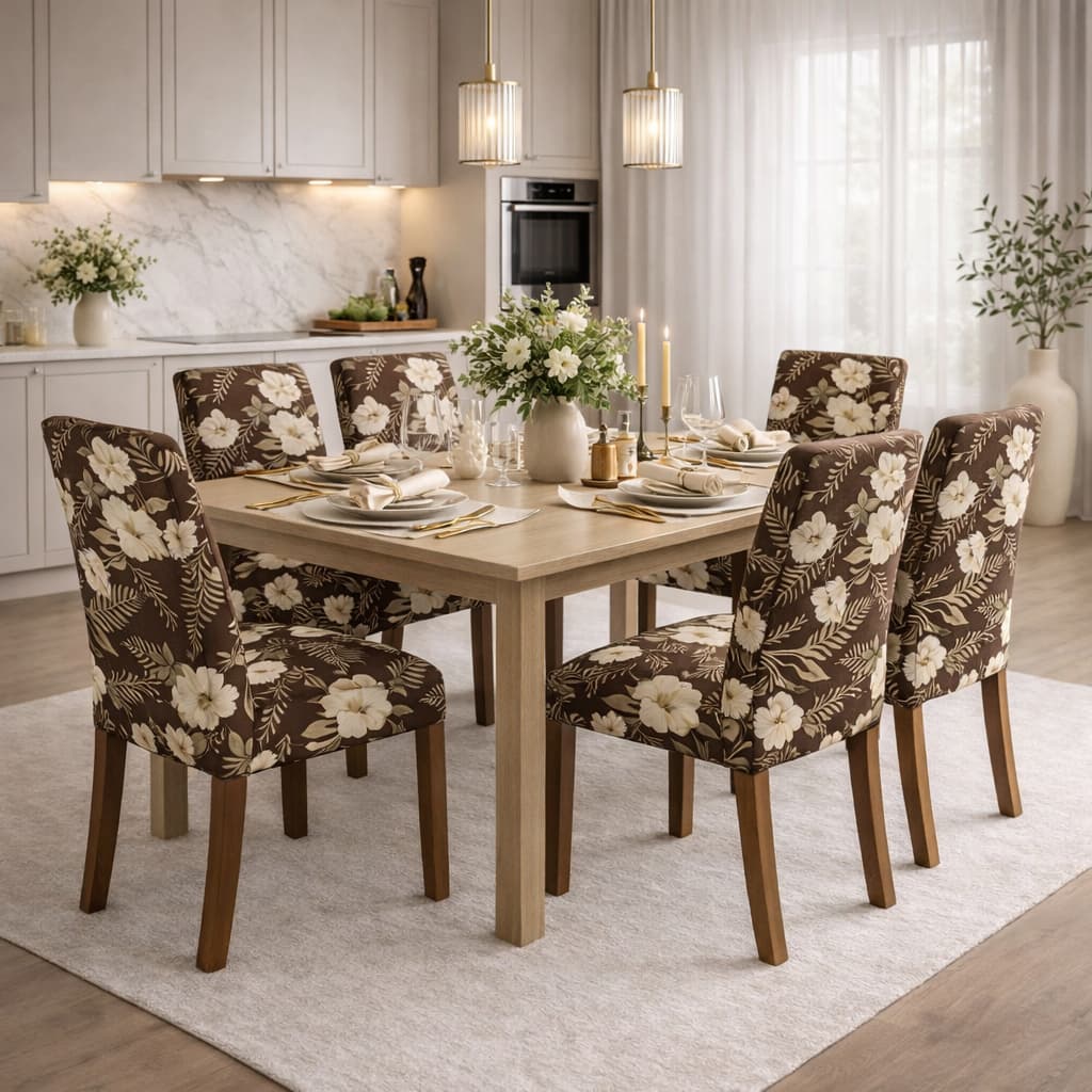 Capa de Cadeira Kit 6 Lugares Tecido Premium Ajustável Estampada